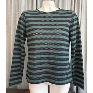 Brooks Brothers Womens Crewneck Green Blue Long Sleeve Top Shirt Size Medium